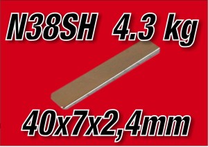 MPŁ 40x7x2,4 N38SH Magnes neodymowy płytkowy 