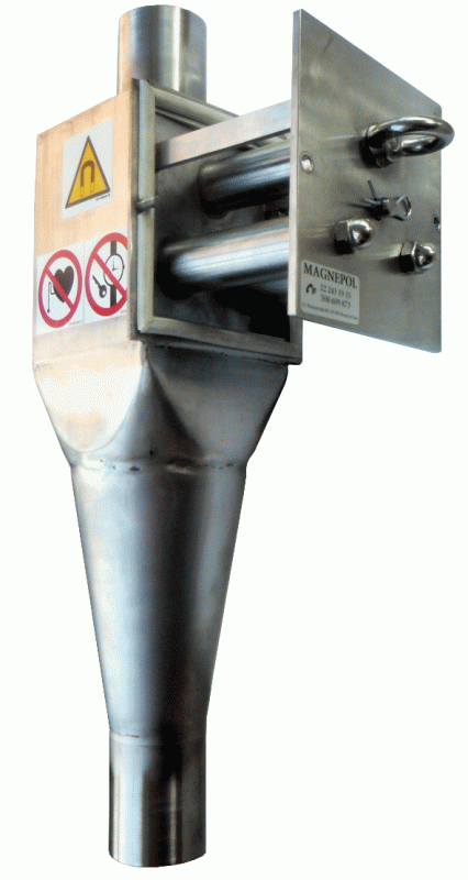 Separator magnetyczny szufladowy - wysunięta szuflada z ciągu technologicznego.