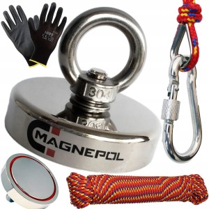 MAGNES NEODYMOWY 260kg 75x18 uchwyt + LINA 20m