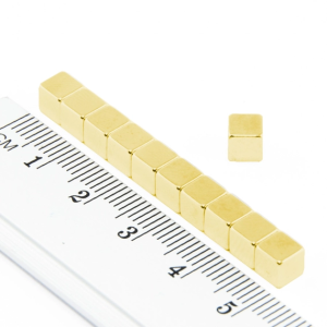 MPŁ 5x5x5 złoty / N38 - magnes neodymowy płytkowy