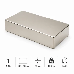 MPŁ 100x50x20 N45 Magnes neodymowy płytkowy 