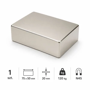 MPŁ 75x50x20 N45 Magnes neodymowy płytkowy