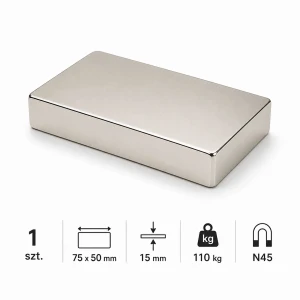 MPŁ 75x50x15 N45 Magnes neodymowy płytkowy 