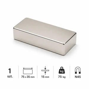 MPŁ 75x35x15 N45 Magnes neodymowy płytkowy