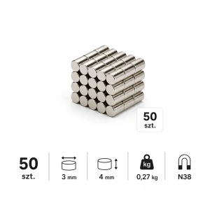 MW 3x4 N38 - magnes neodymowy 50szt