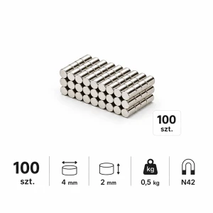 MW 4x2 N42 Magnes neodymowy 100szt