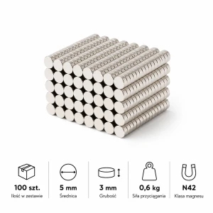 MW 5x3 N42 - magnes neodymowy 100szt